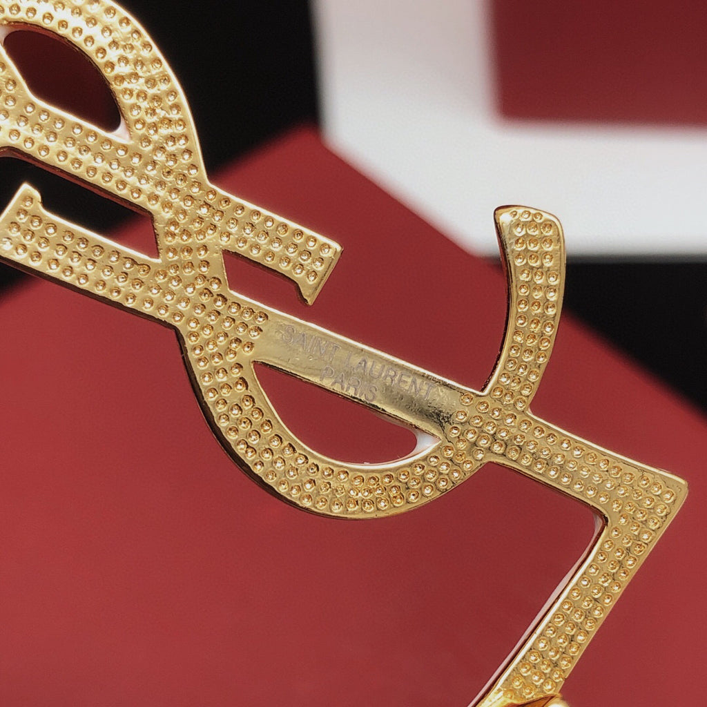 Saint Laurent Gold-Tone White Enamel Monogram Brooch - album image 6