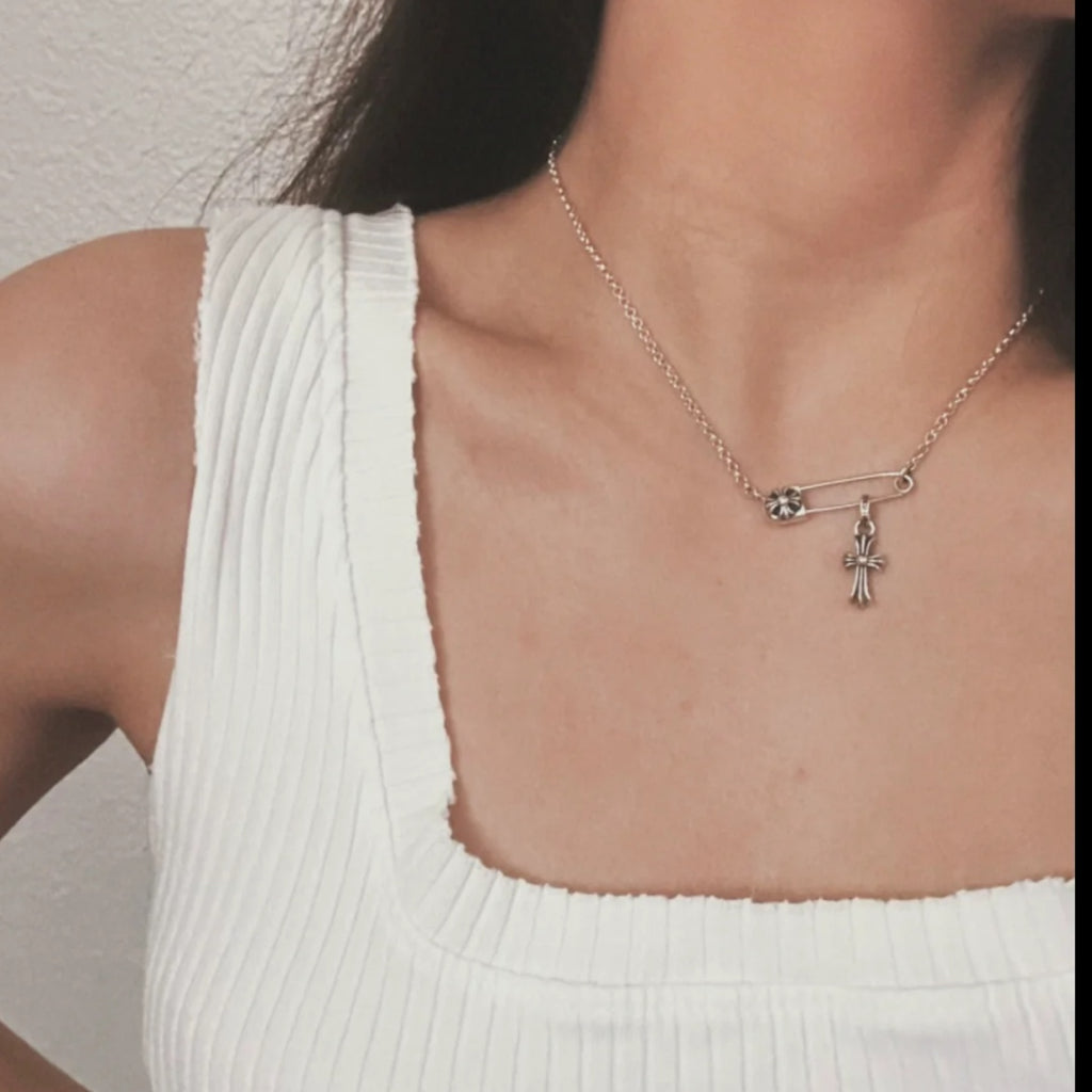 Chrome Hearts Safety Pin Cross Drop Necklace - album image 3