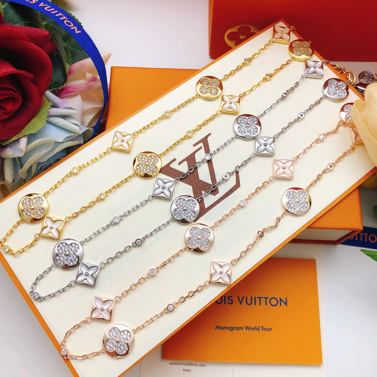 Louis Vuitton White Mother-of-Pearl Crystal Accent Necklace - album image 6