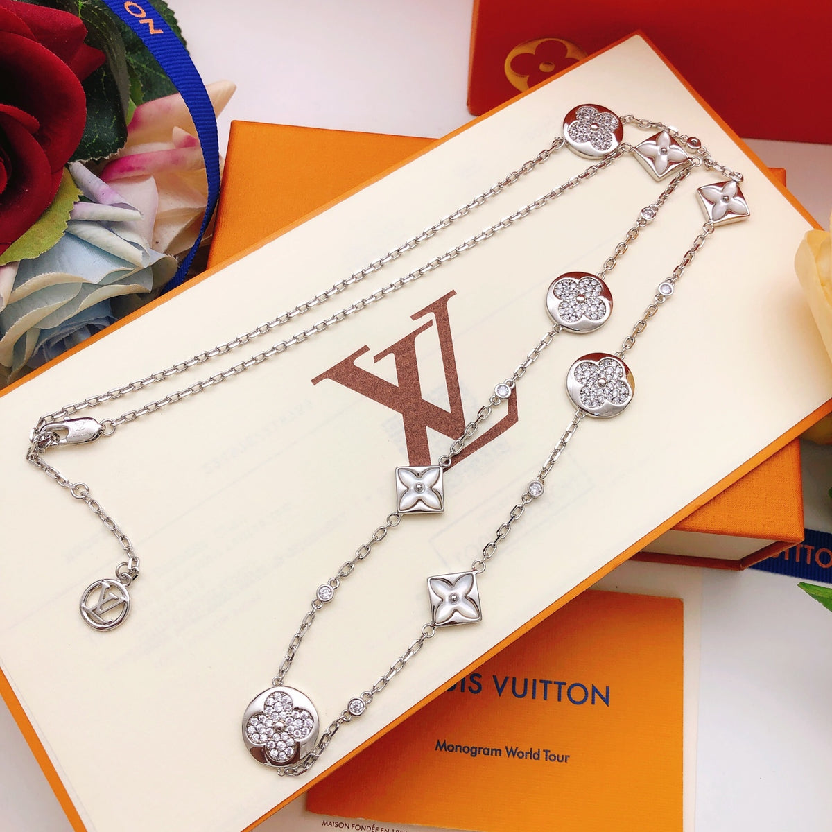 Louis Vuitton White Mother-of-Pearl Crystal Accent Necklace - album image 7