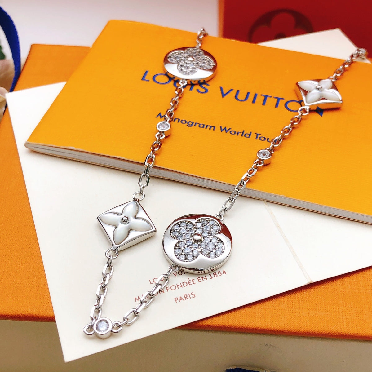 Louis Vuitton White Mother-of-Pearl Crystal Accent Necklace - album image 2