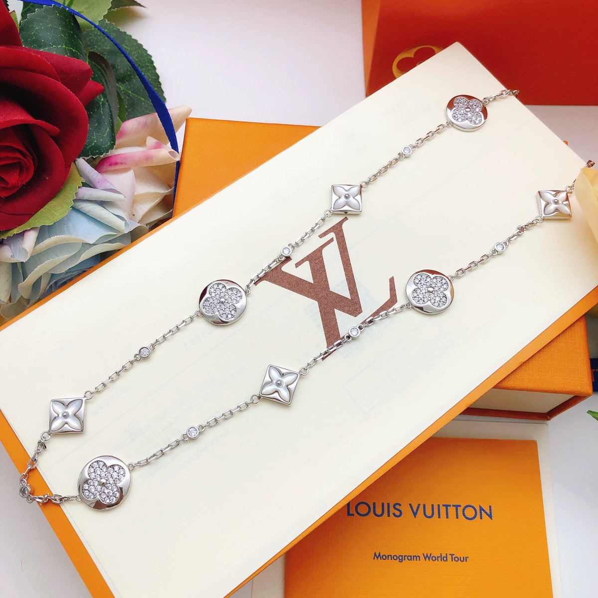 Louis Vuitton White Mother-of-Pearl Crystal Accent Necklace - album image 4
