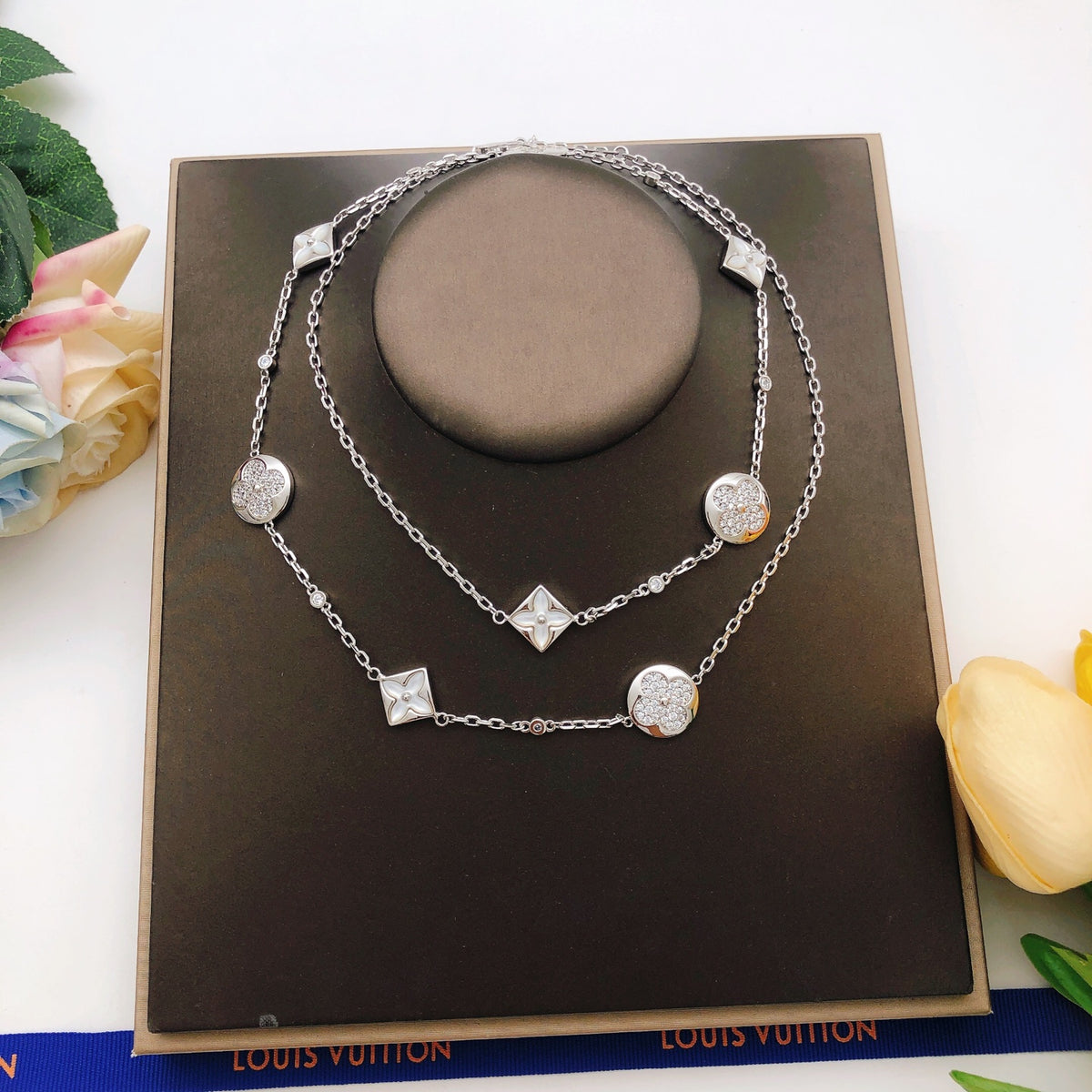 Louis Vuitton White Mother-of-Pearl Crystal Accent Necklace - album image 8