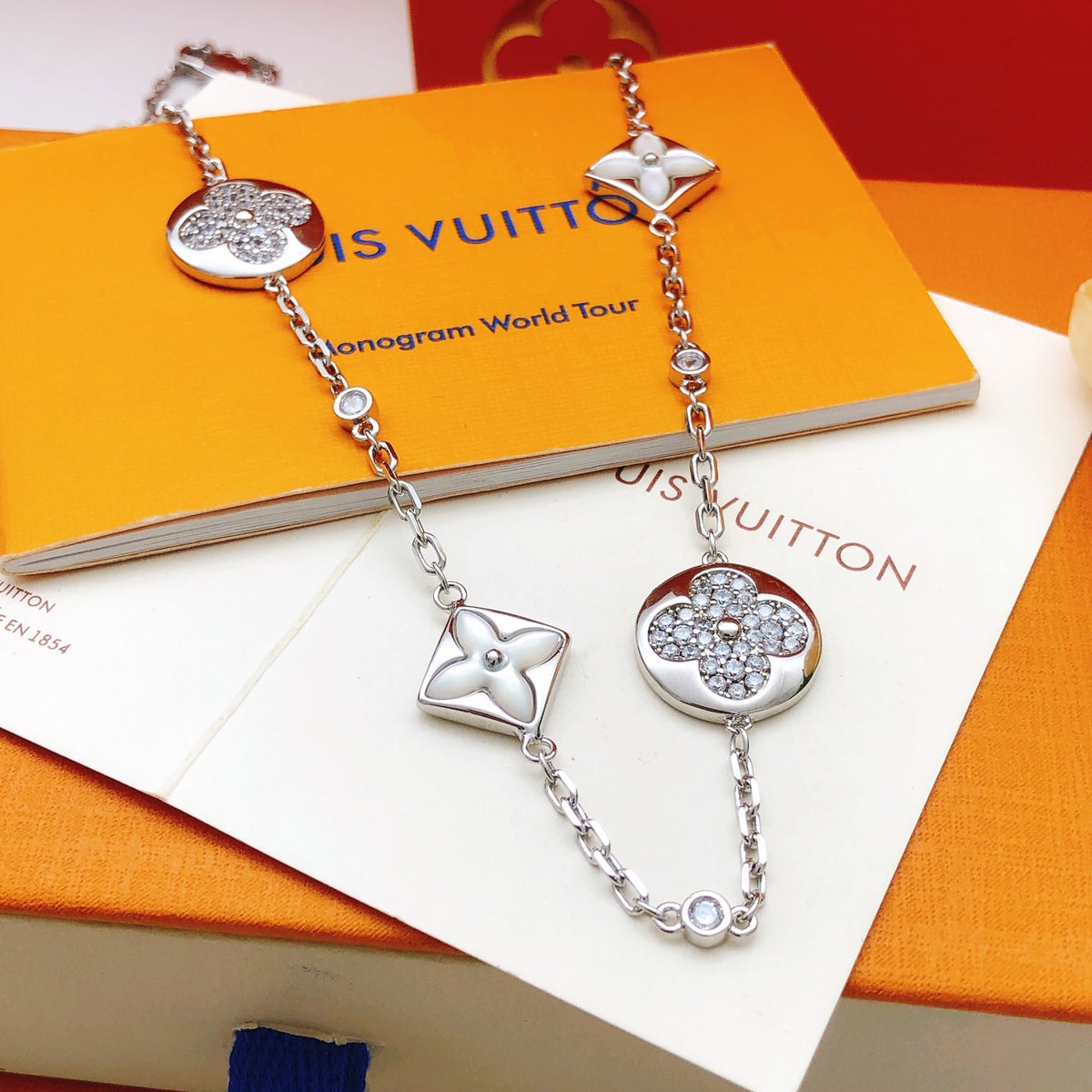 Louis Vuitton White Mother-of-Pearl Crystal Accent Necklace - album image 1