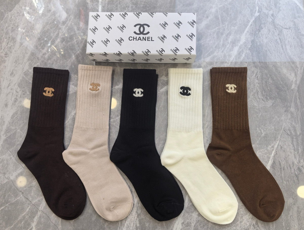 Chanel small neutral cuff emblem crew socks - view 5