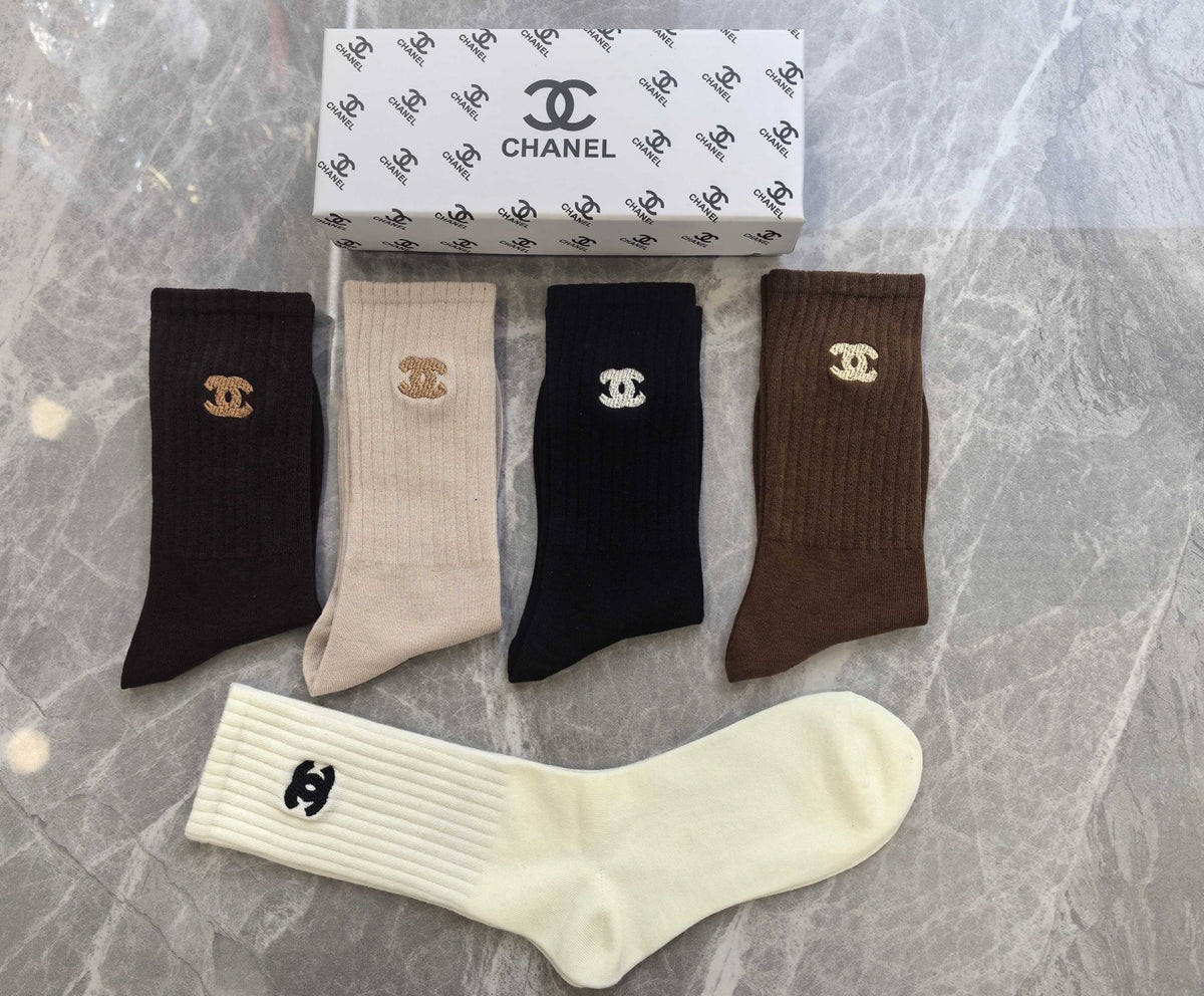 Chanel small neutral cuff emblem crew socks - view 2