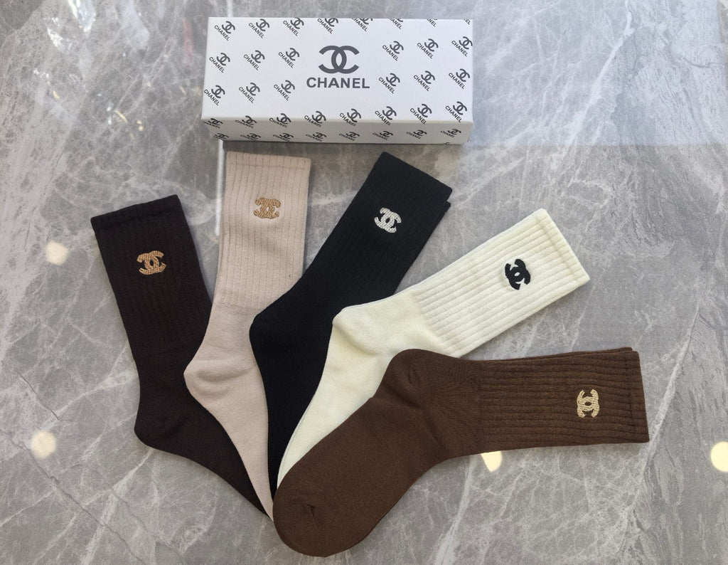 Chanel small neutral cuff emblem crew socks - view 4