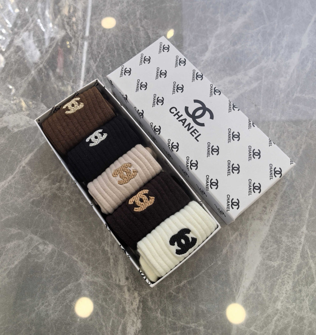 Chanel small neutral cuff emblem crew socks - view 6
