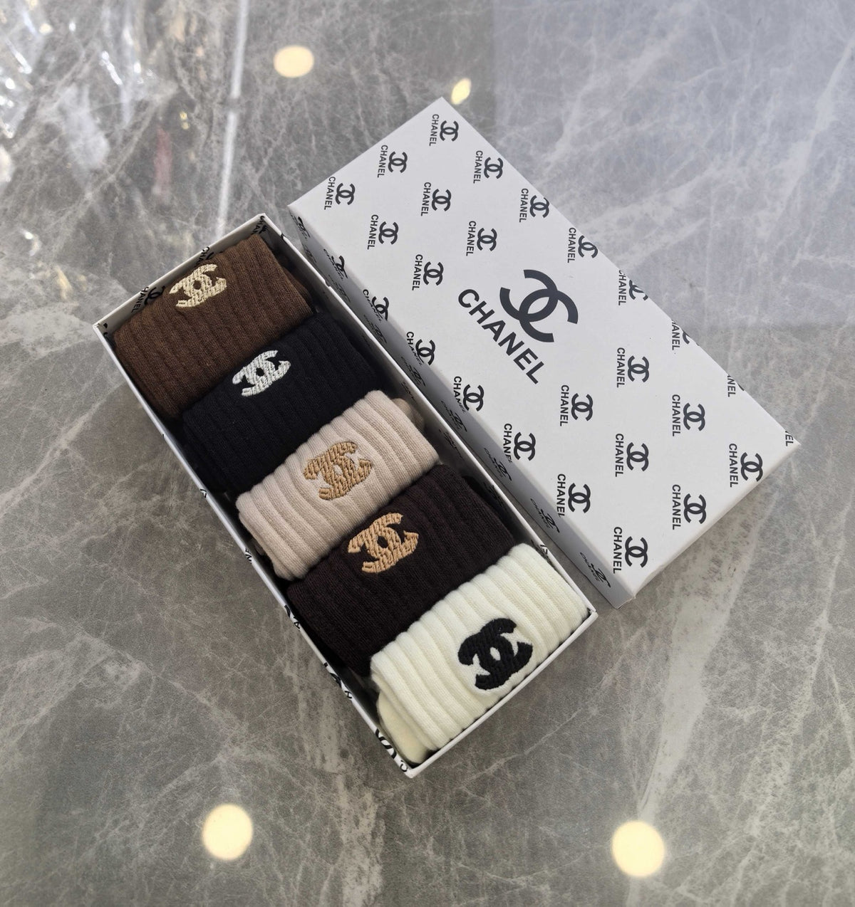 Chanel small neutral cuff emblem crew socks - view 6