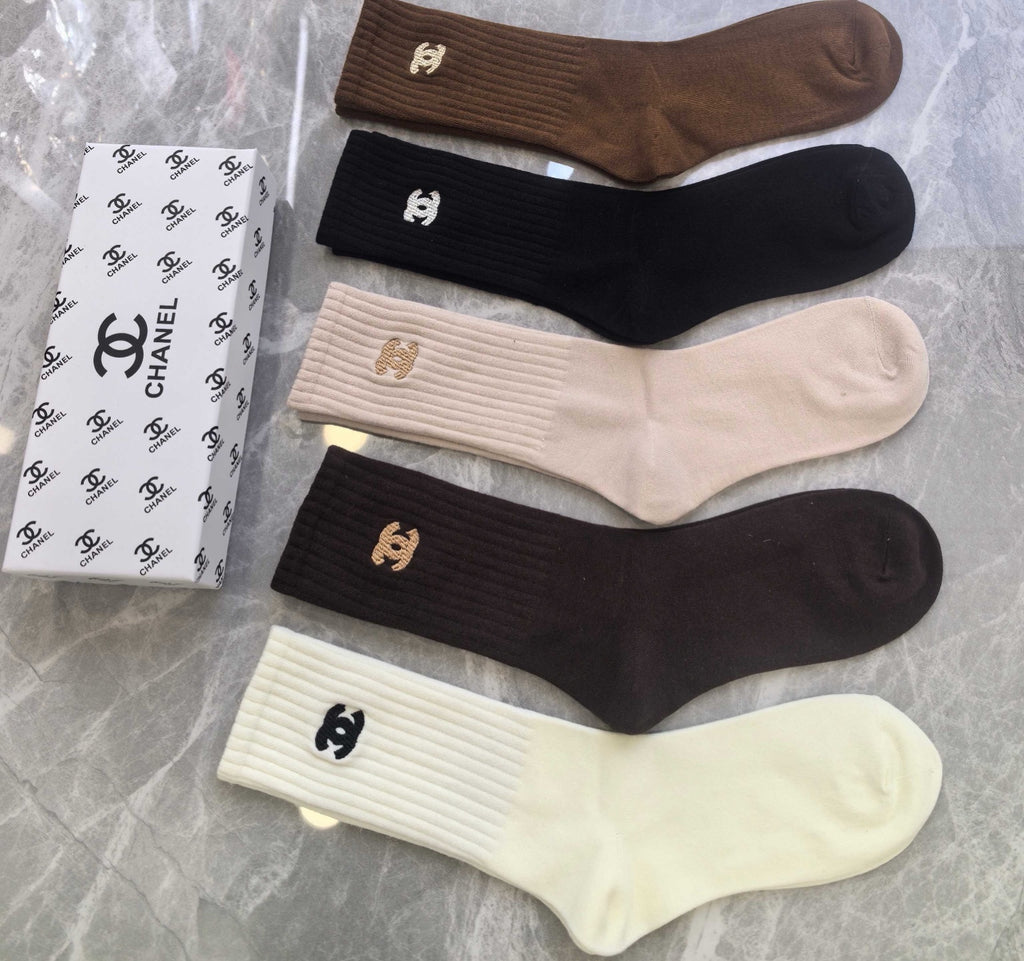 Chanel small neutral cuff emblem crew socks - view 1
