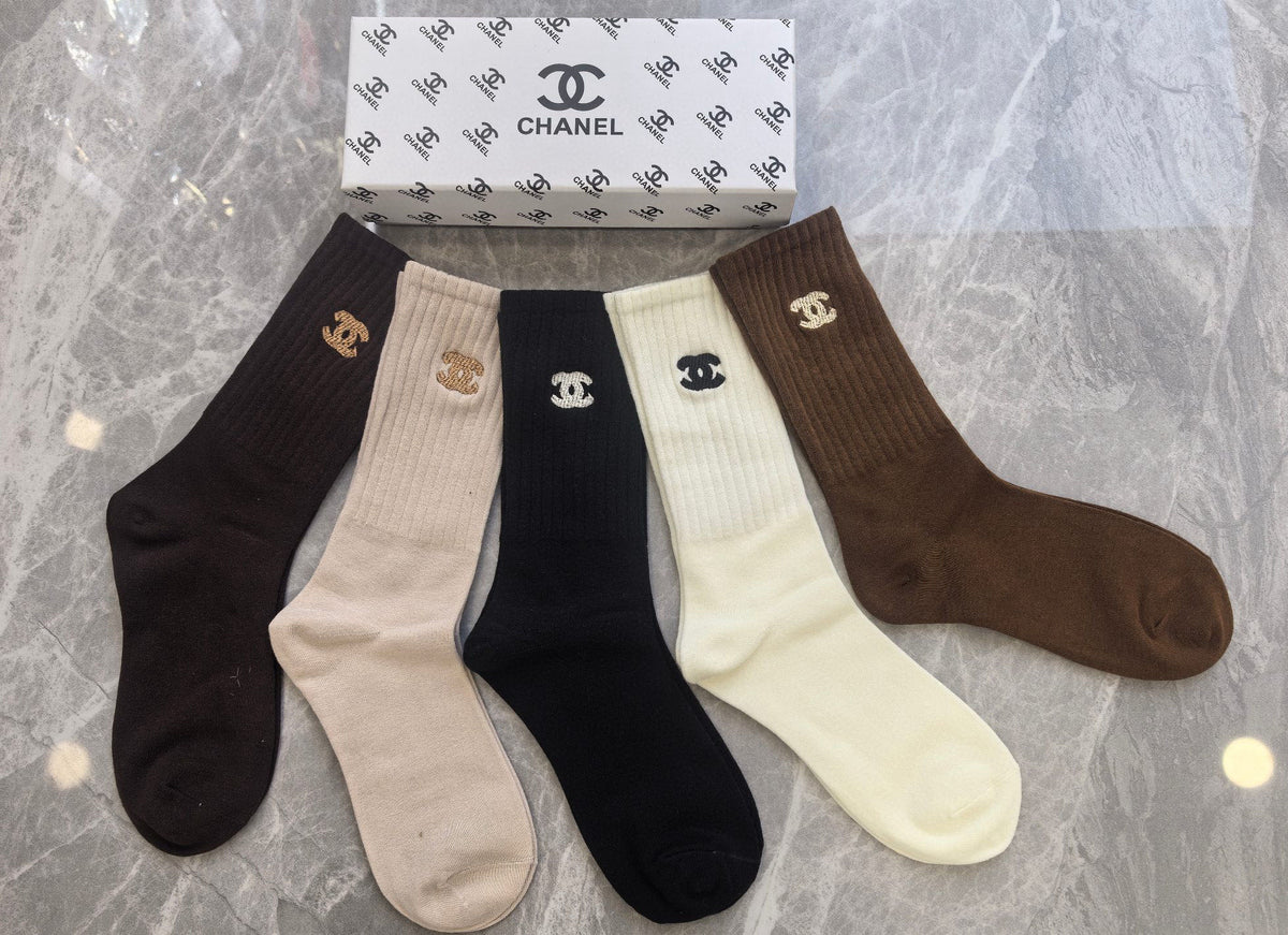 Chanel small neutral cuff emblem crew socks - view 3