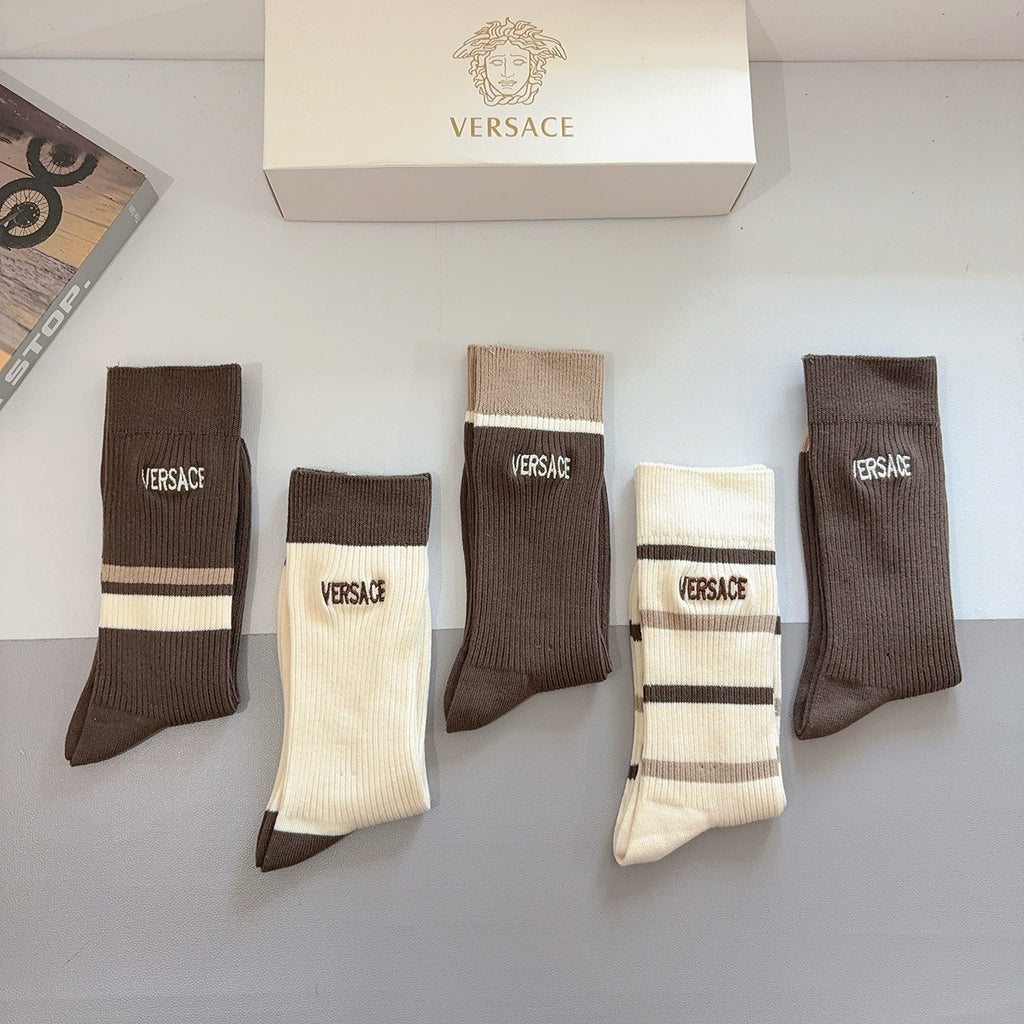Versace earth tone ribbed stripes crew socks - view 9
