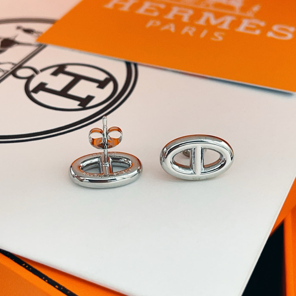 Hermès Silver-Tone Oval H Stud Earrings - album image 4