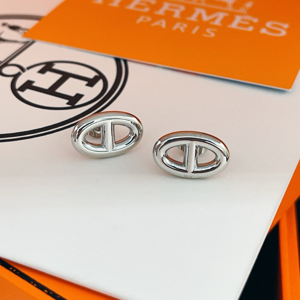 Hermès Silver-Tone Oval H Stud Earrings - album image 3
