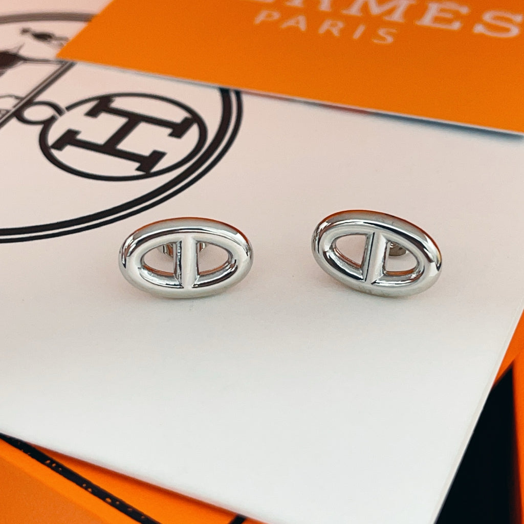 Hermès Silver-Tone Oval H Stud Earrings - album image 9