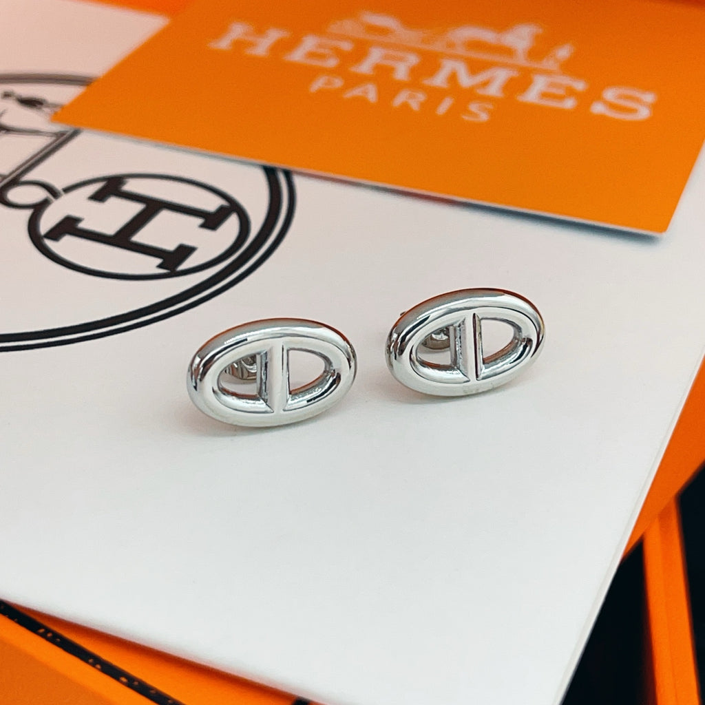 Hermès Silver-Tone Oval H Stud Earrings - album image 5