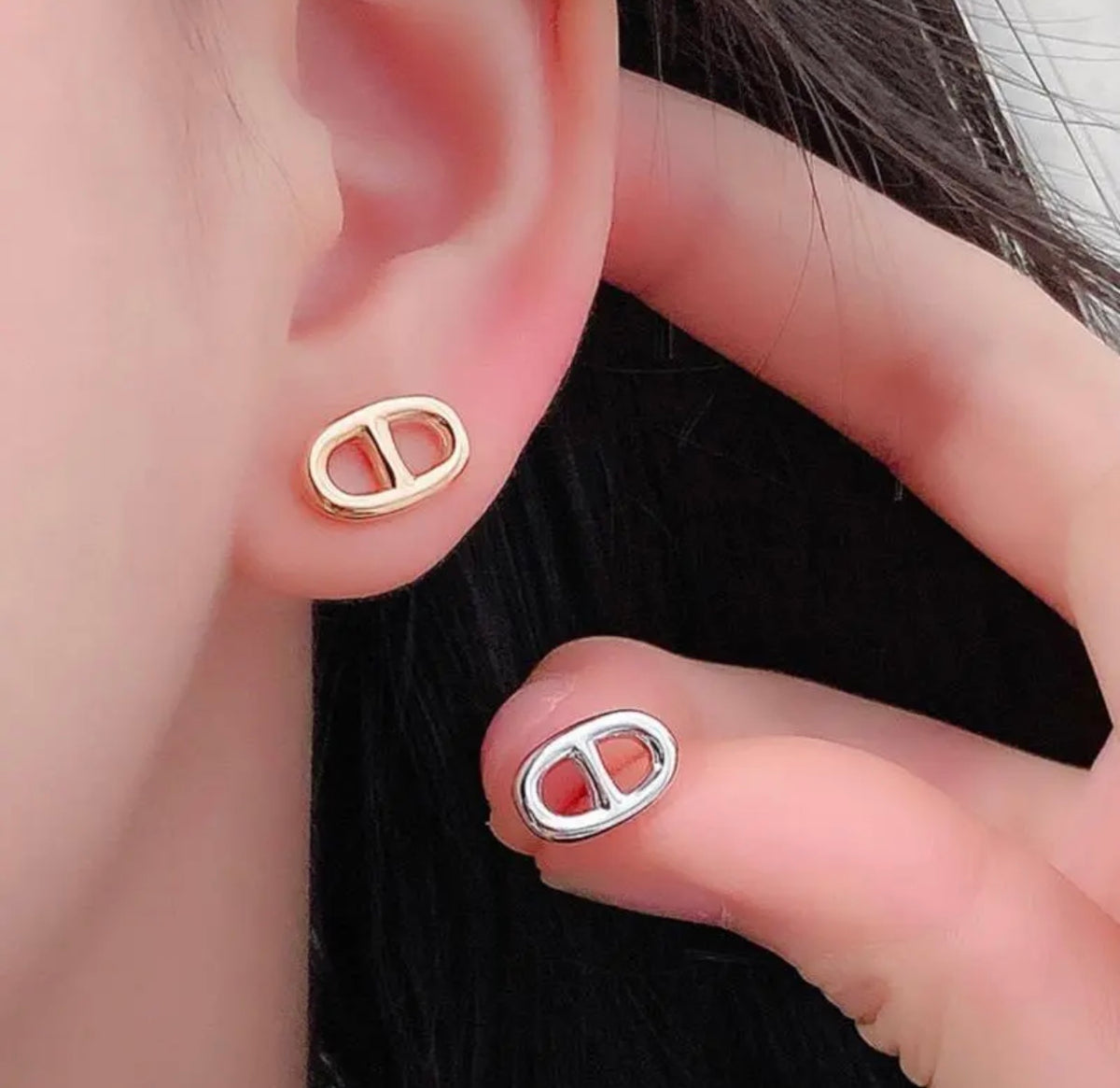 Hermès Silver-Tone Oval H Stud Earrings - album image 2