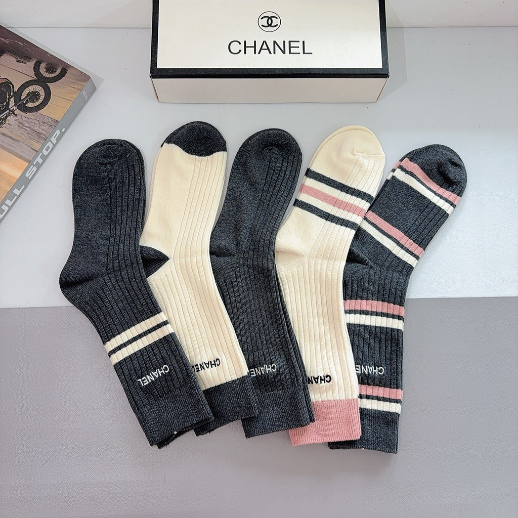 Chanel striped ribbed color assortment crew socks - view 4
