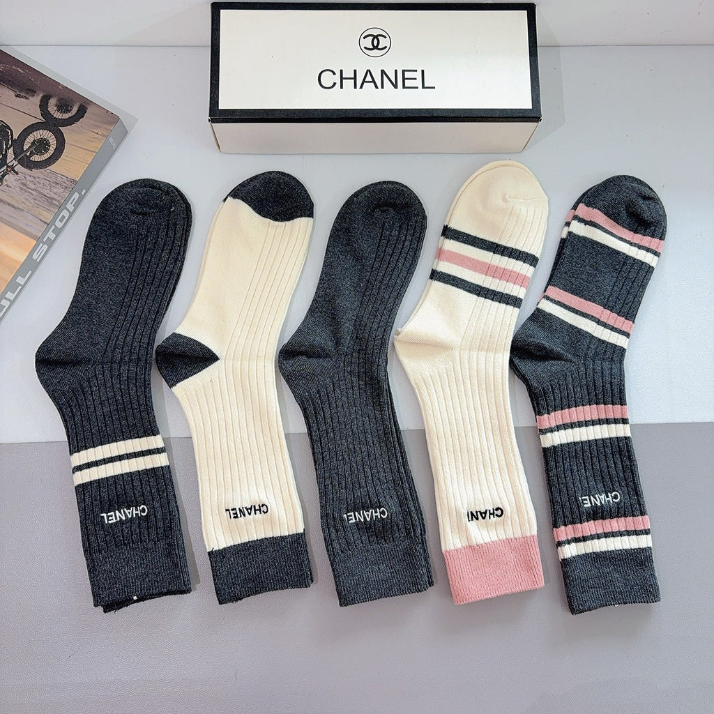 Chanel striped ribbed color assortment crew socks - view 3