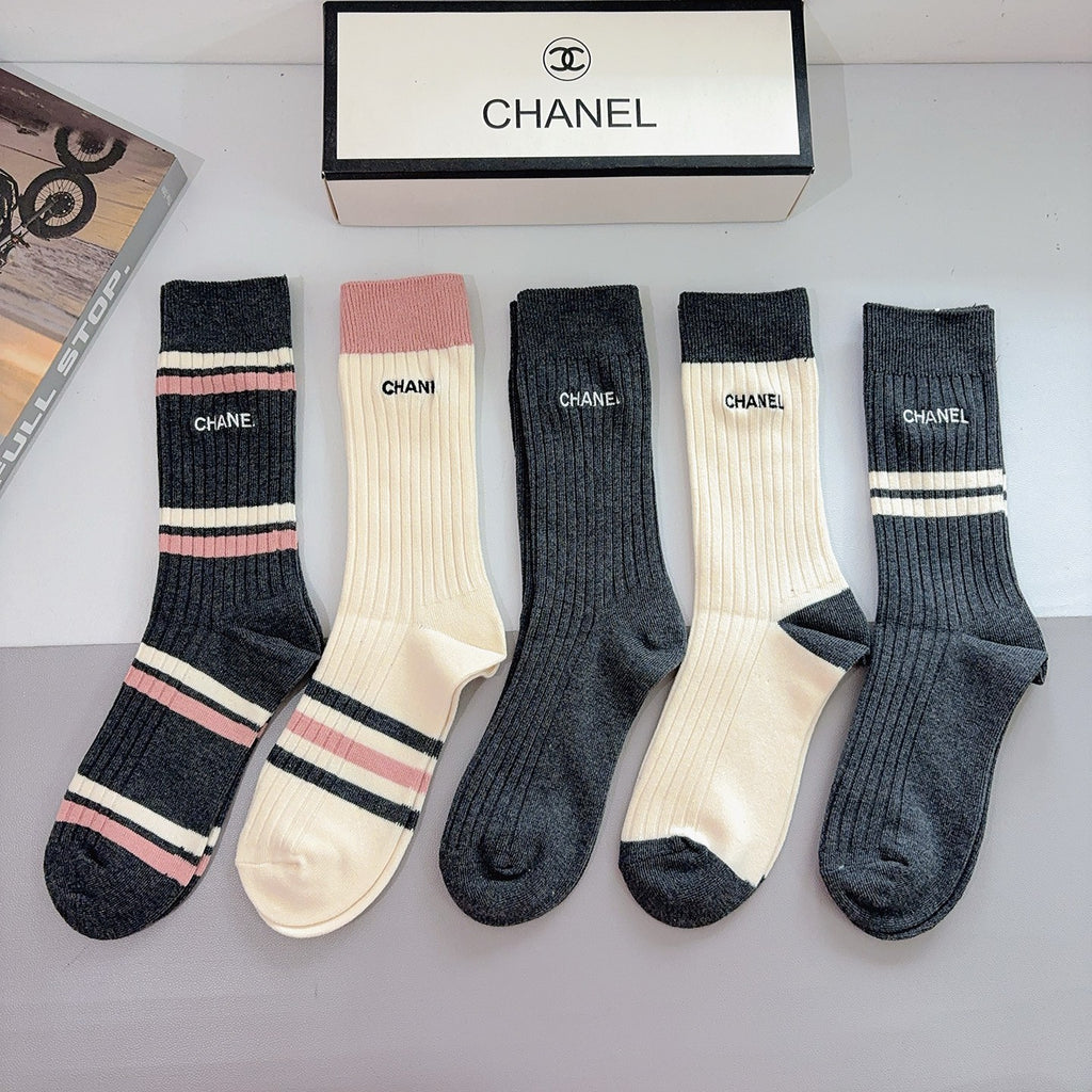 Chanel striped ribbed color assortment crew socks - view 2