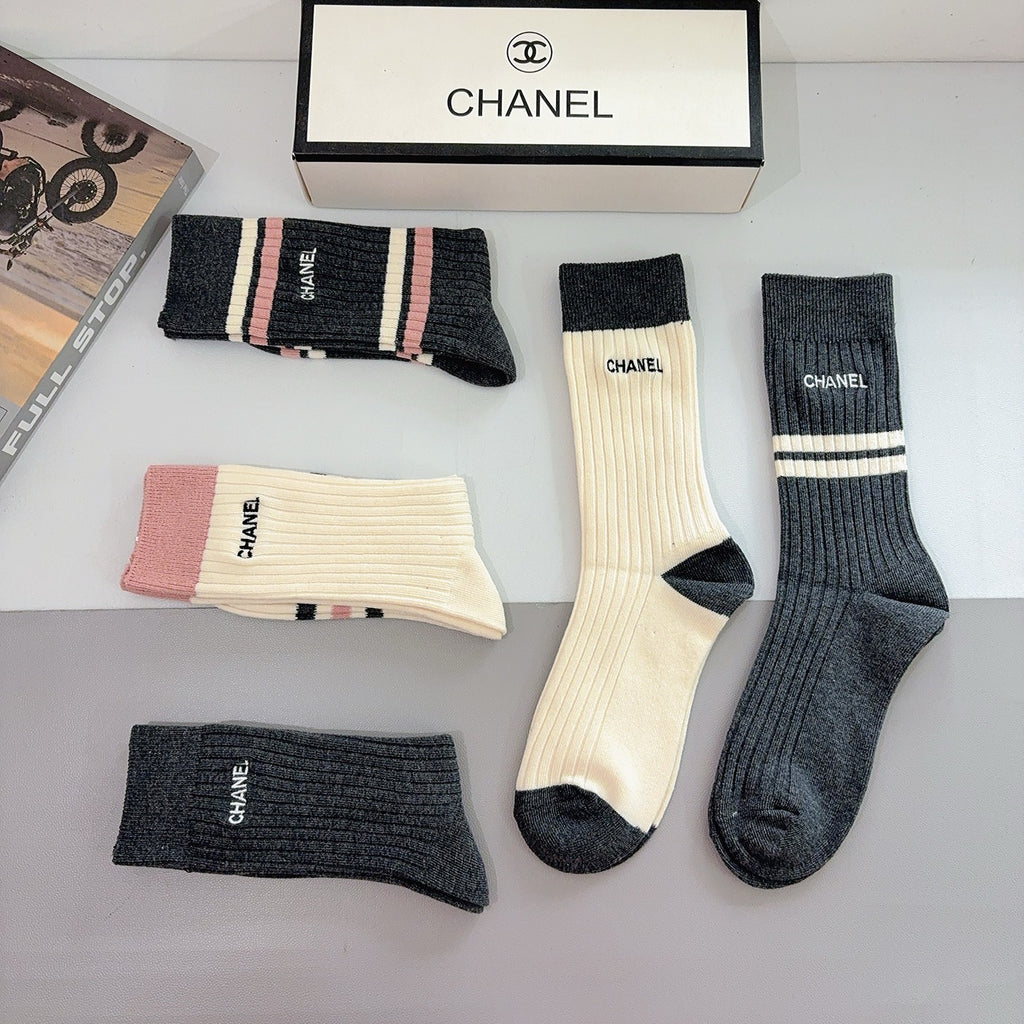Chanel striped ribbed color assortment crew socks - view 7