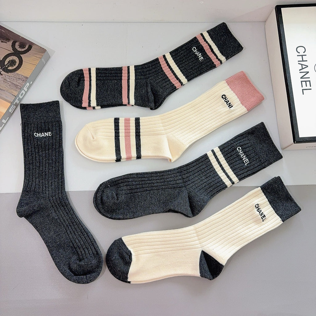 Chanel striped ribbed color assortment crew socks - view 6