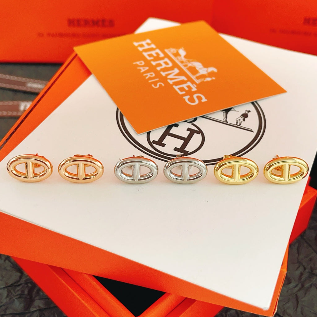 Hermès Silver-Tone Oval H Stud Earrings - album image 7