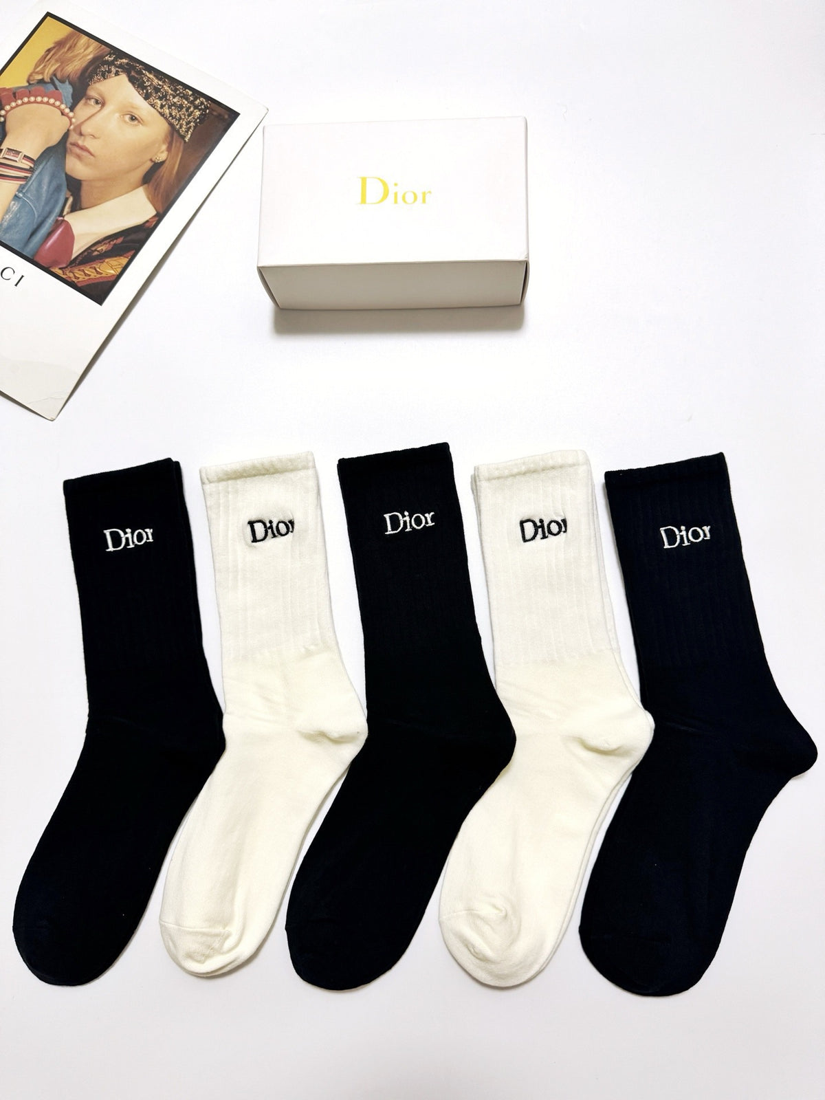 Dior classic ribbed wordmark crew socks - view 1