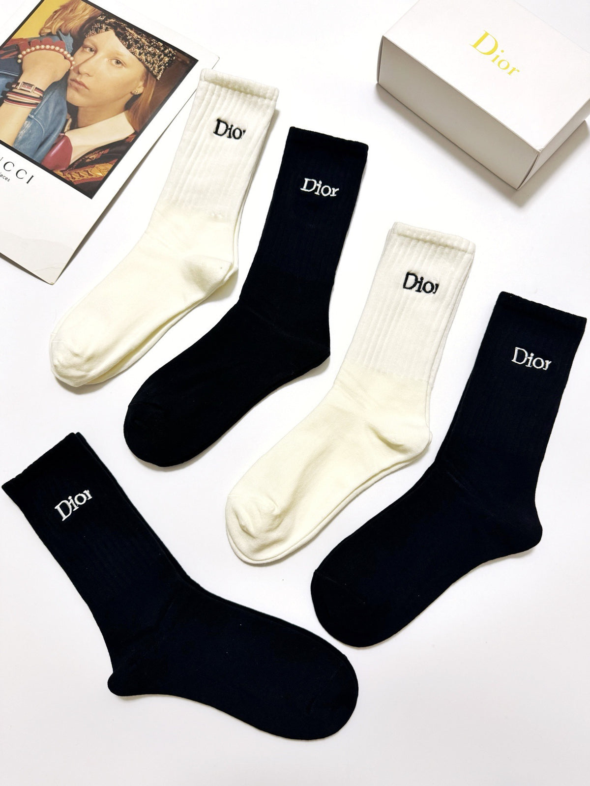 Dior classic ribbed wordmark crew socks - view 4