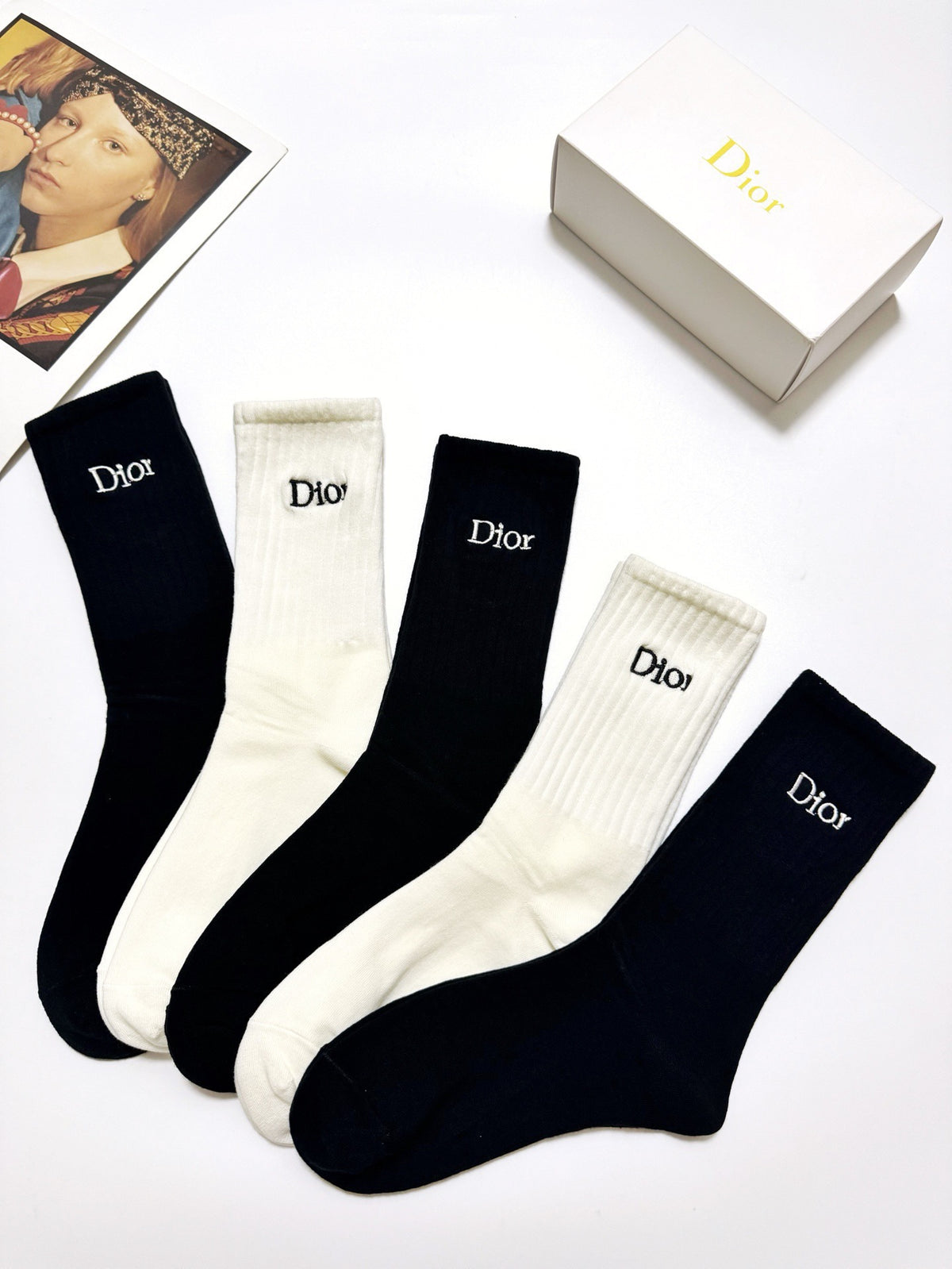 Dior classic ribbed wordmark crew socks - view 5