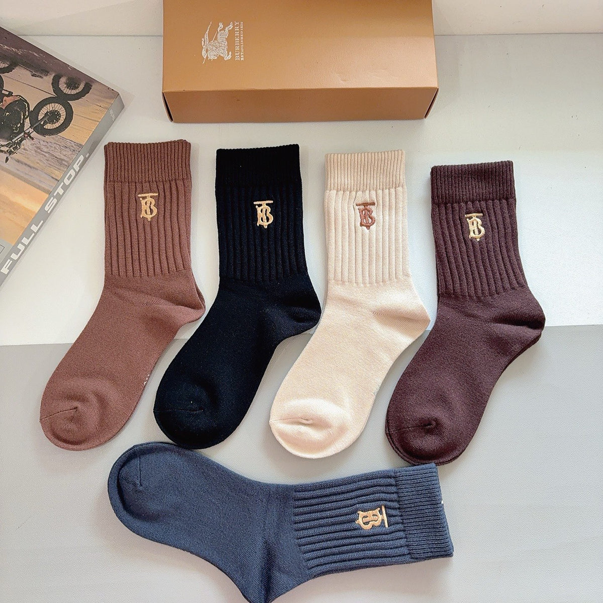 Burberry earth tone tb crew crew socks - view 5