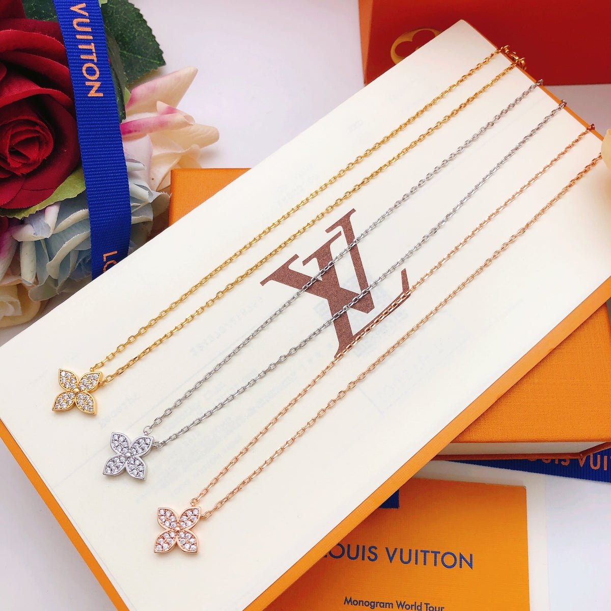 Louis Vuitton Rose Gold-Tone Gold-Tone Monogram Diamond-Shape Necklace - album image 7