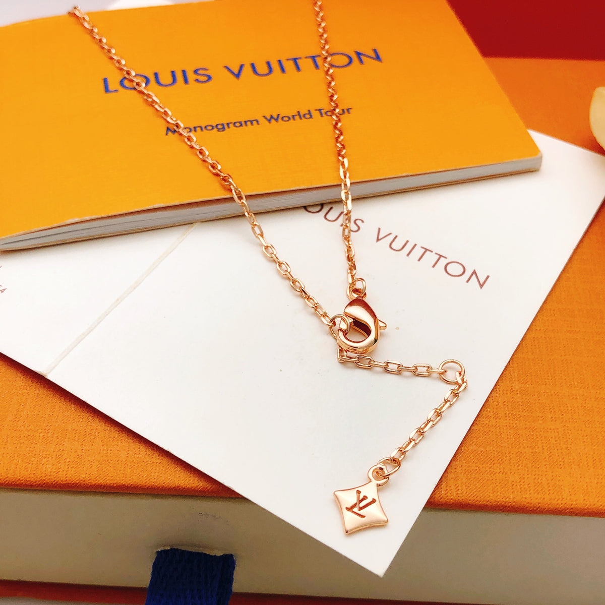 Louis Vuitton Rose Gold-Tone Gold-Tone Monogram Diamond-Shape Necklace - album image 6