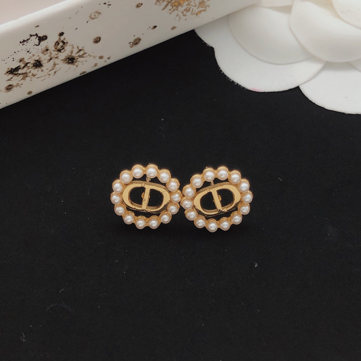 Dior Rose-Gold-Tone Pearl-Look Halo Stud Earrings - product image 8