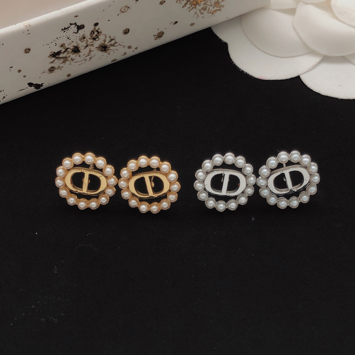 Dior Rose-Gold-Tone Pearl-Look Halo Stud Earrings - product image 7