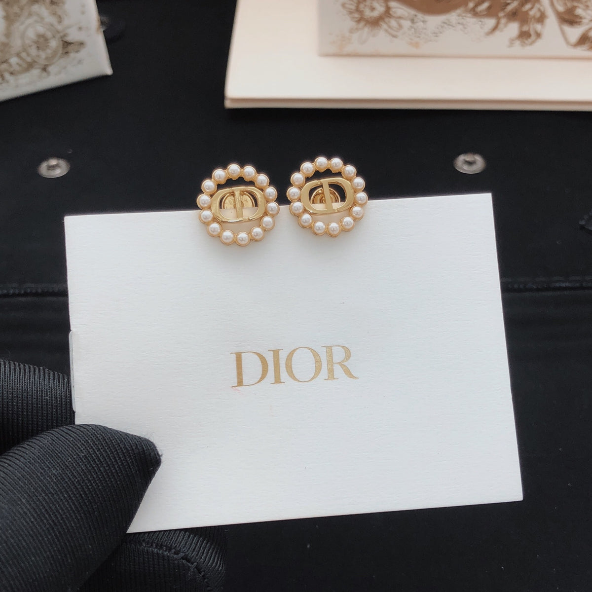 Dior Rose-Gold-Tone Pearl-Look Halo Stud Earrings - product image 2