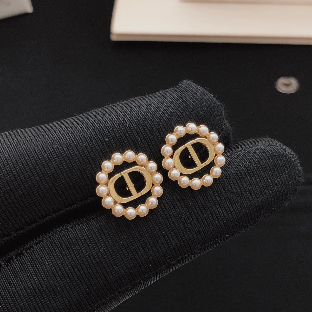 Dior Rose-Gold-Tone Pearl-Look Halo Stud Earrings - product image 3