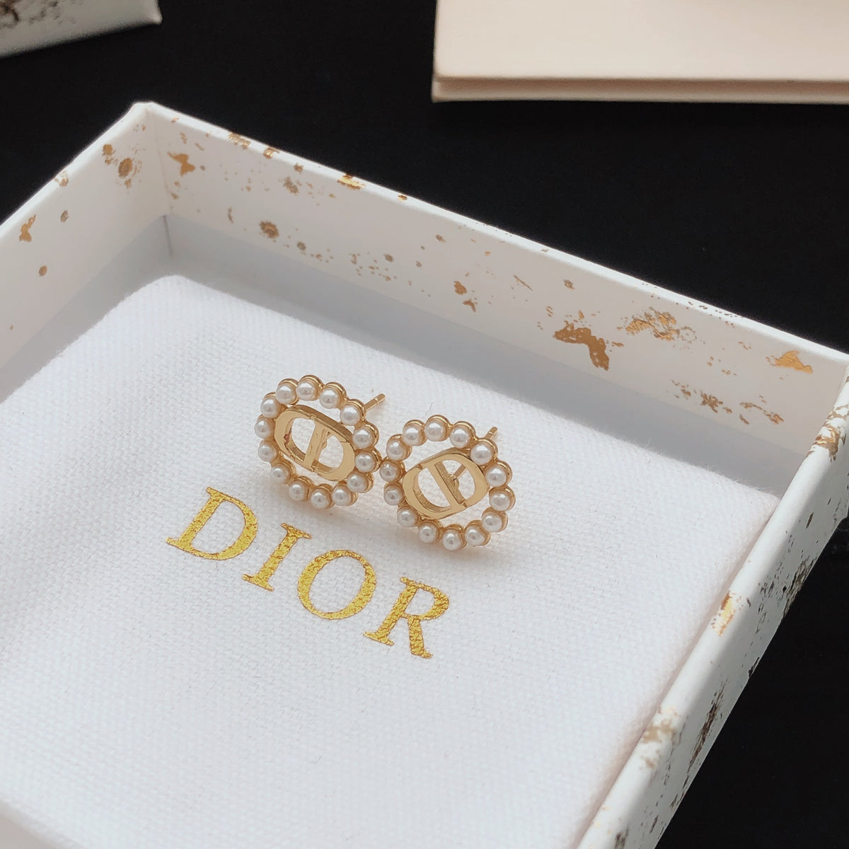 Dior Rose-Gold-Tone Pearl-Look Halo Stud Earrings - product image 4