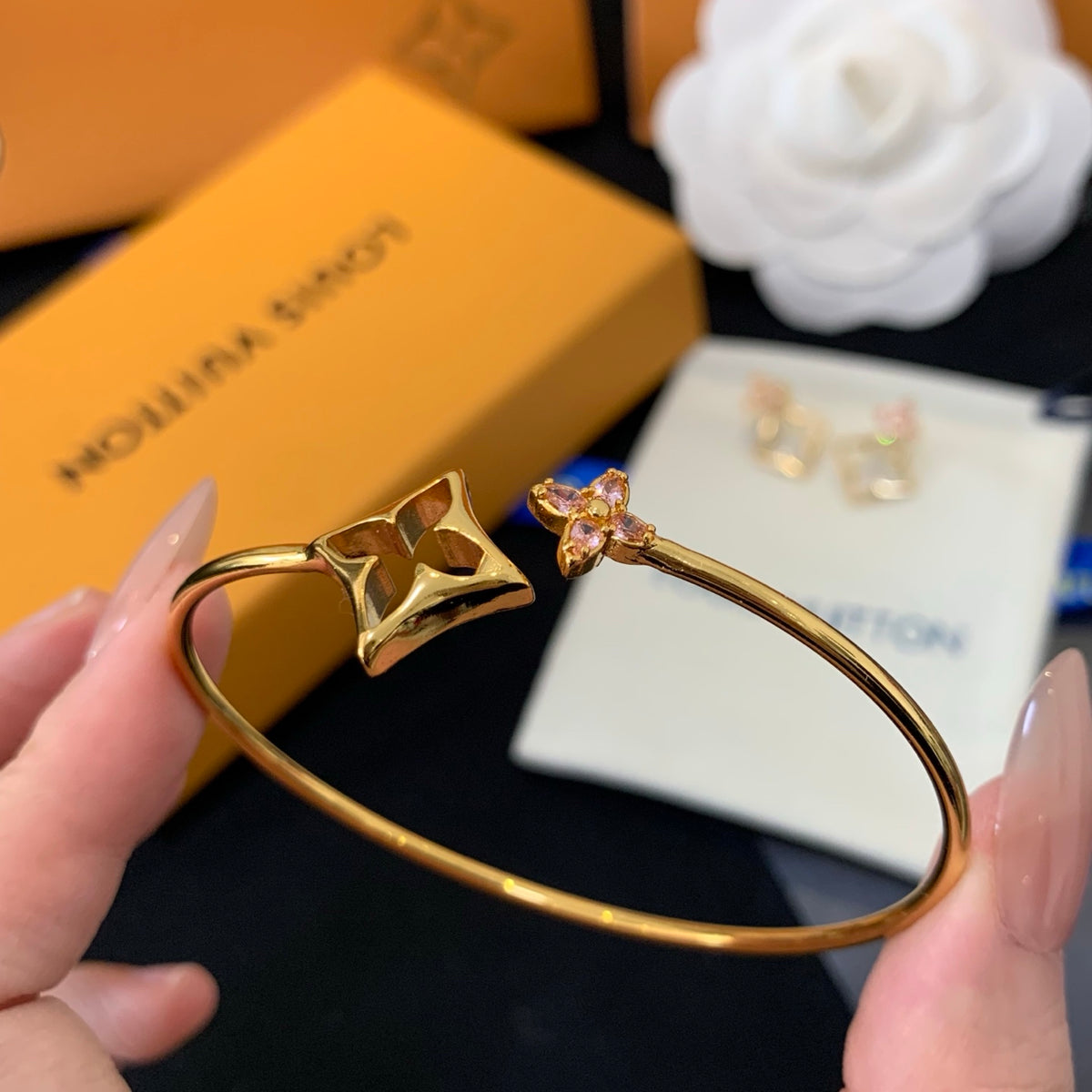 Louis Vuitton Floragram Pink Multicolor Marquise Crystal Accent Bangle - album image 7