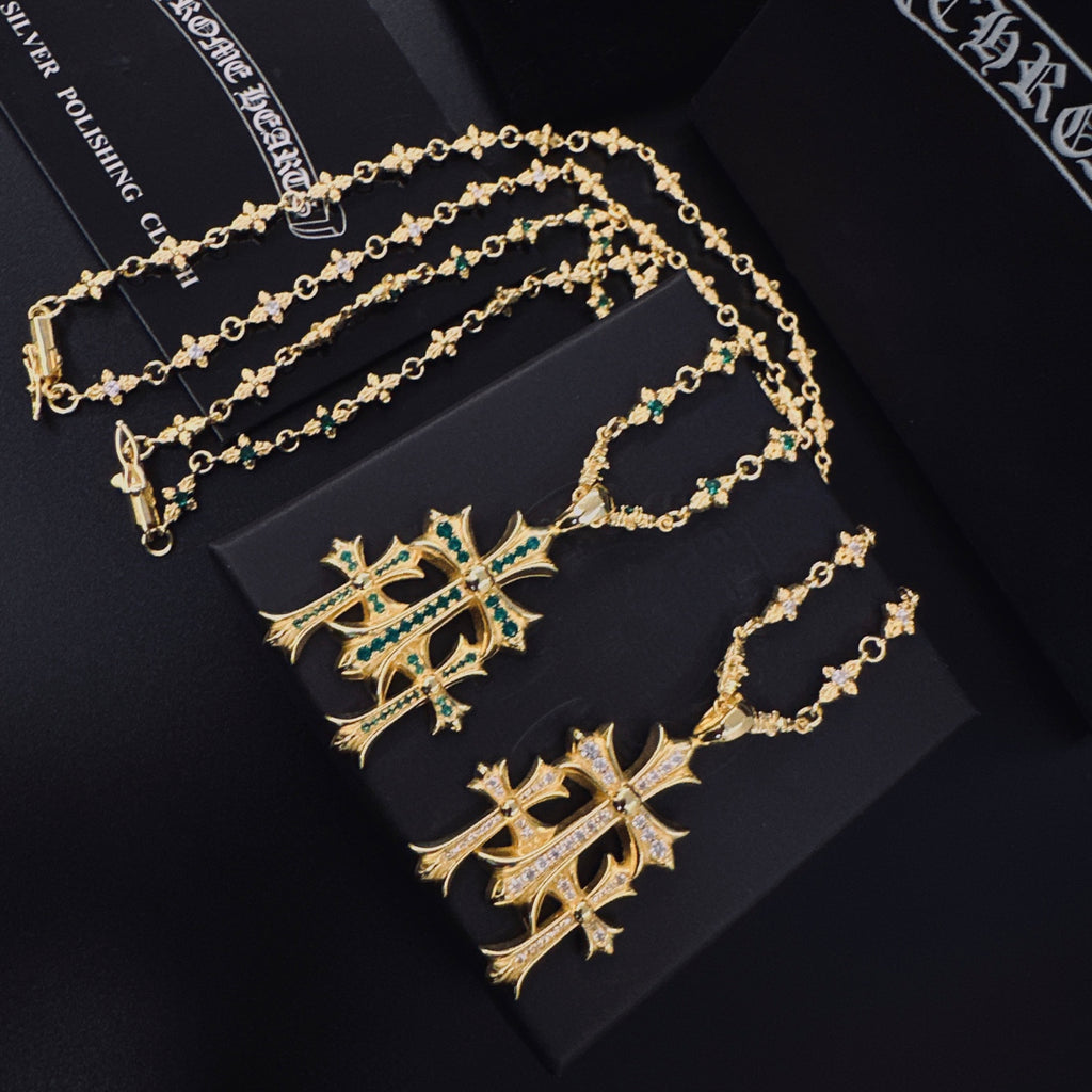 Chrome Hearts Gold-Tone Triple Cross Pendant Necklace - album image 2