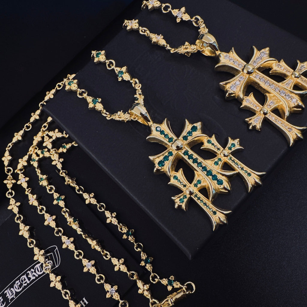 Chrome Hearts Gold-Tone Triple Cross Pendant Necklace - album image 9