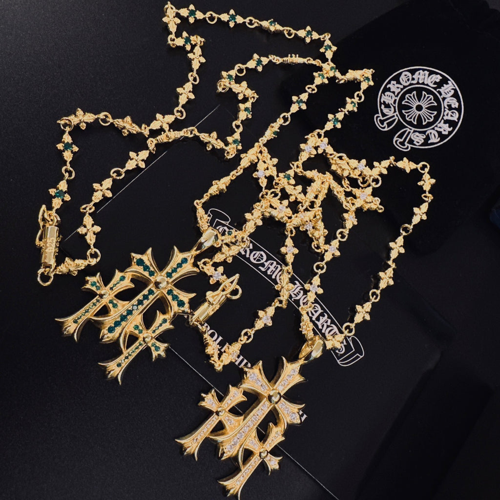 Chrome Hearts Gold-Tone Triple Cross Pendant Necklace - album image 8