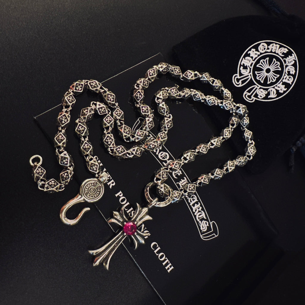Chrome Hearts Red Center Slender Cross Necklace - album image 7