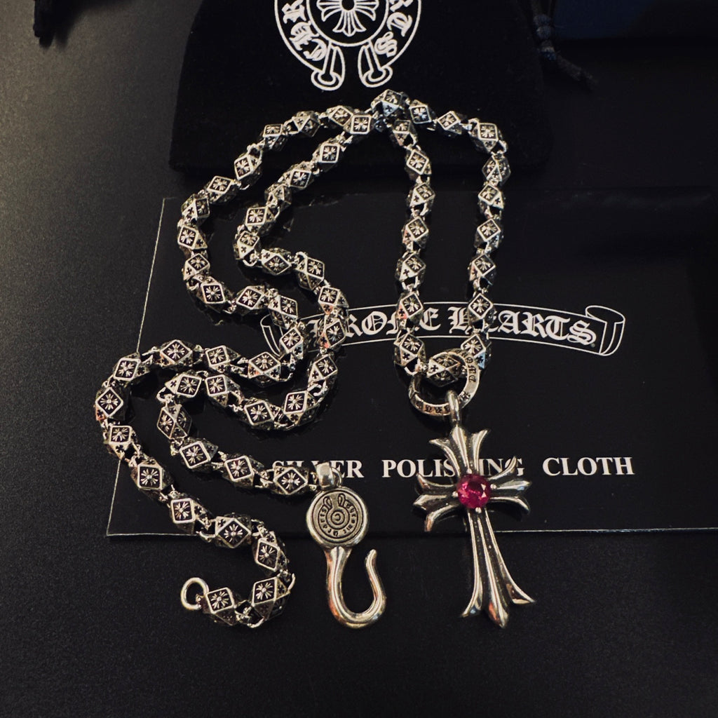 Chrome Hearts Red Center Slender Cross Necklace - album image 2