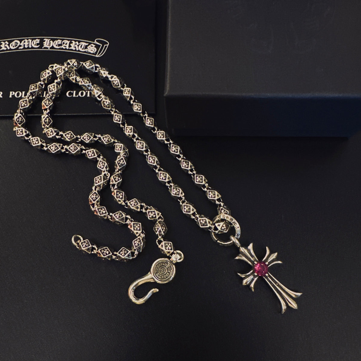 Chrome Hearts Red Center Slender Cross Necklace - album image 3