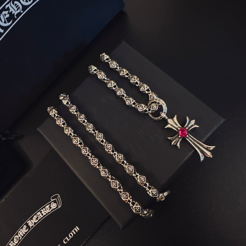 Chrome Hearts Red Center Slender Cross Necklace - album image 1