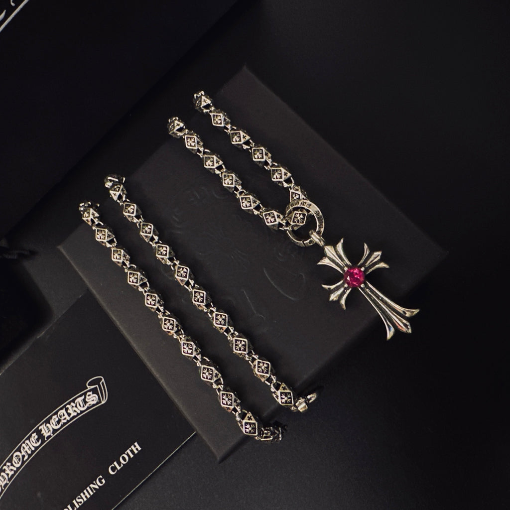 Chrome Hearts Red Center Slender Cross Necklace - album image 6