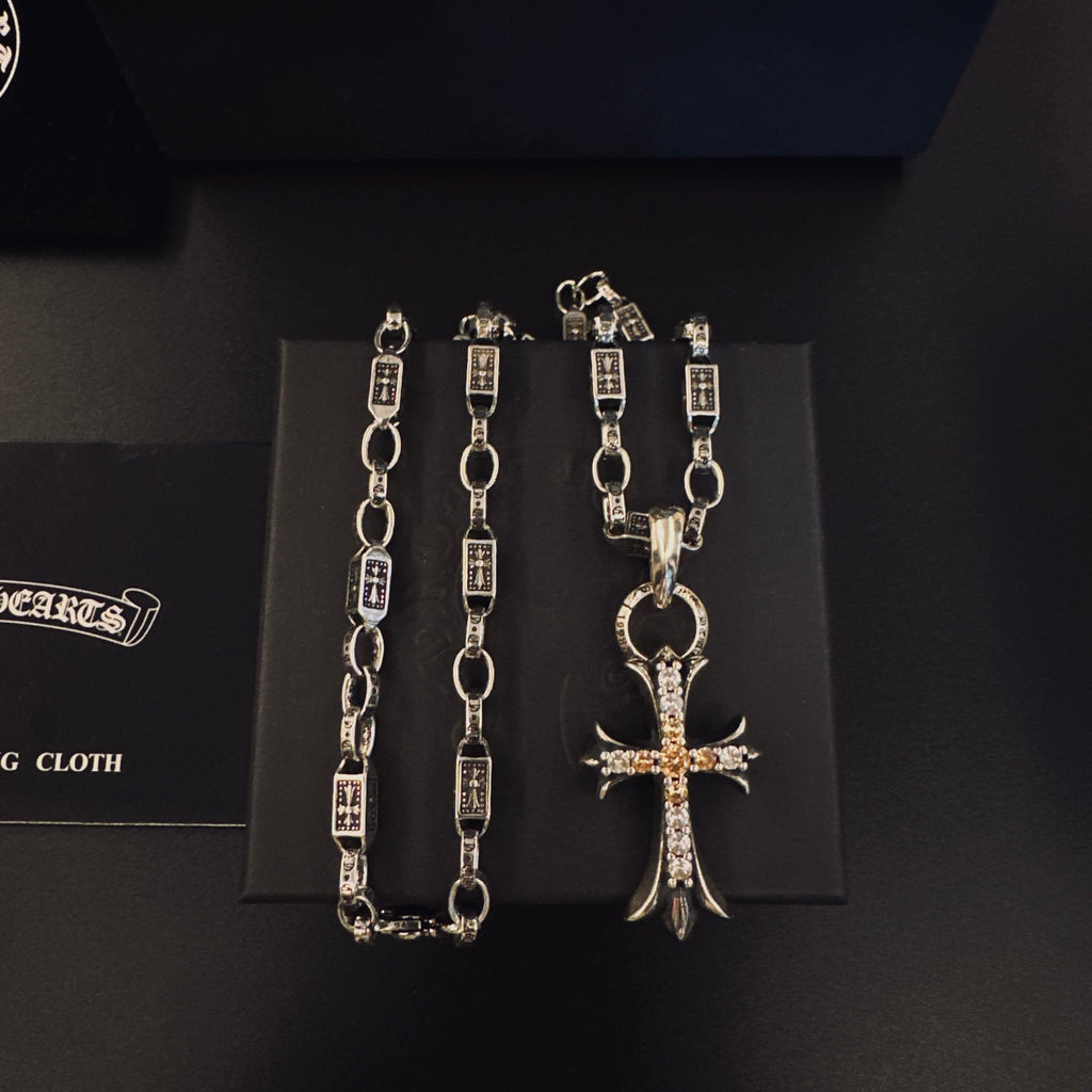 Chrome Hearts Silver-Tone Flared Cross Chain Necklace - album image 1