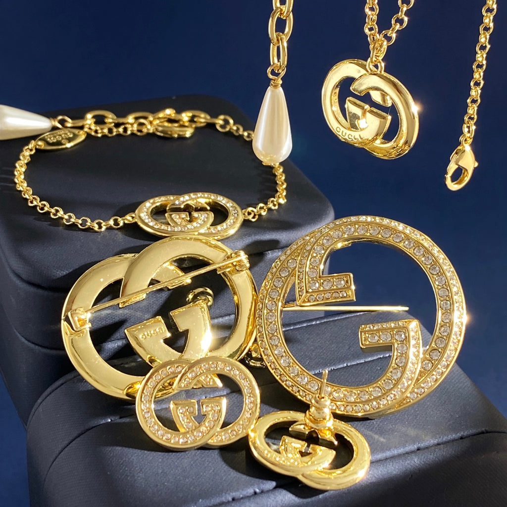 Gucci Gold-Tone Crystal Circular G Brooch - album image 8