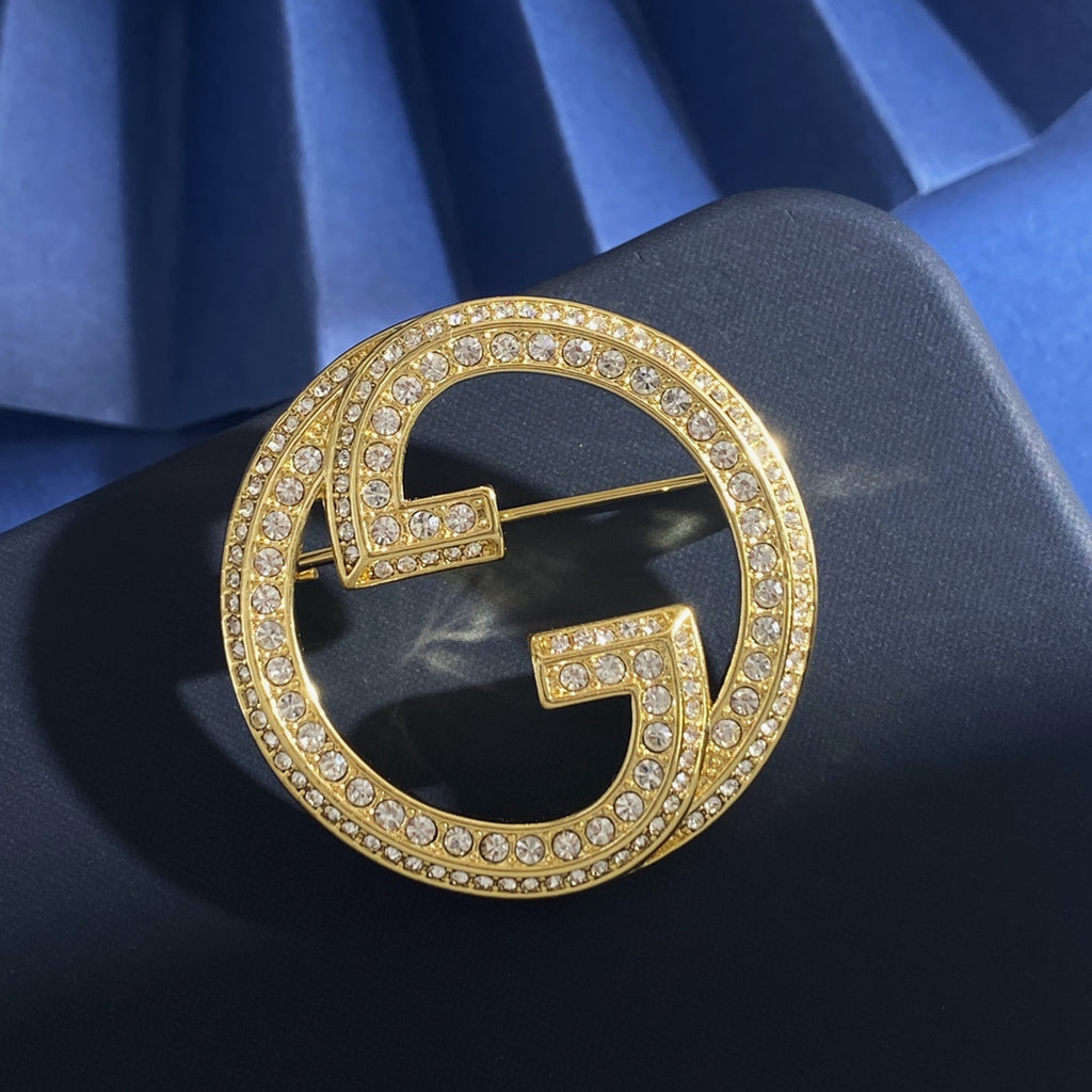 Gucci Gold-Tone Crystal Circular G Brooch - album image 3